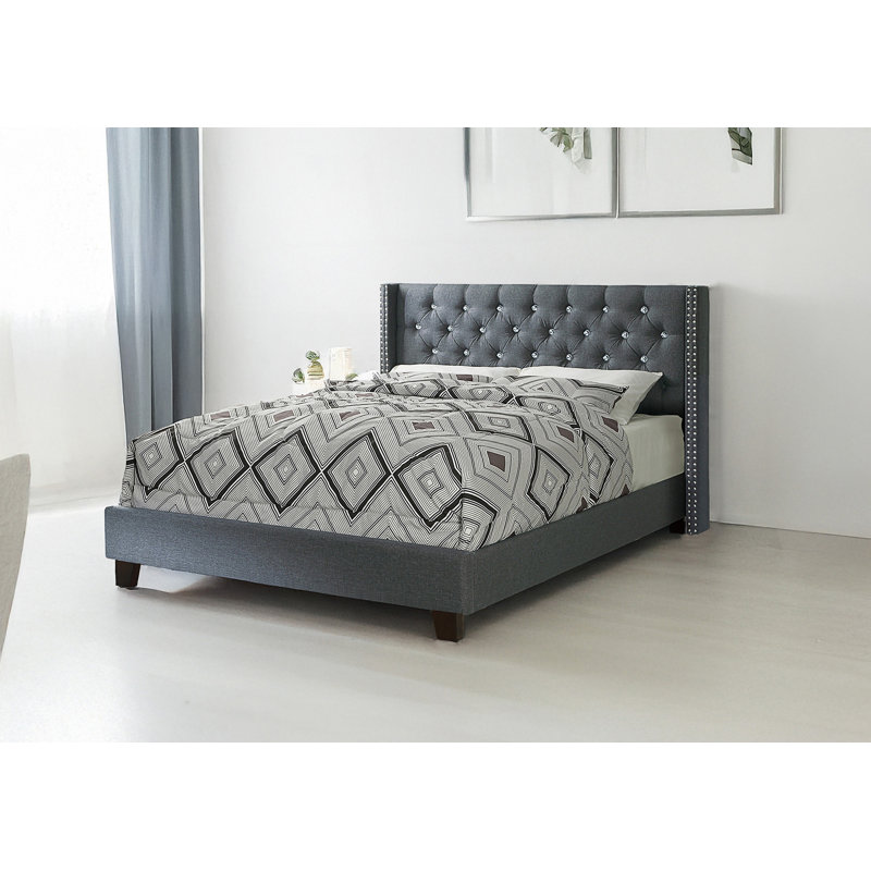 Lit double 1 pièce de style contemporain avec tête de lit capitonnée Diamond