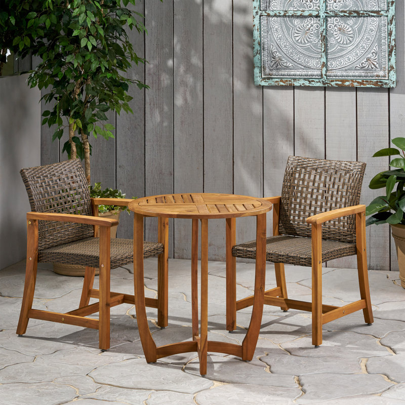 2 - Person Acacia Wicker Patio Dining Set with Round Table