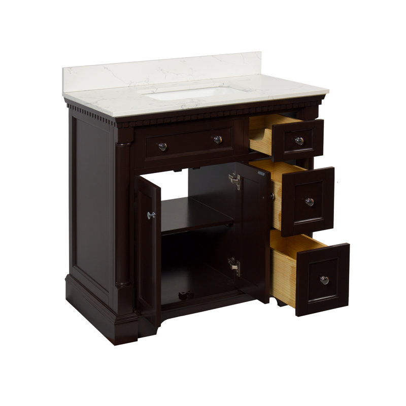 Ensemble de meuble-lavabo simple 36 po Fossen, Chocolat, Marbre d'ingénierie