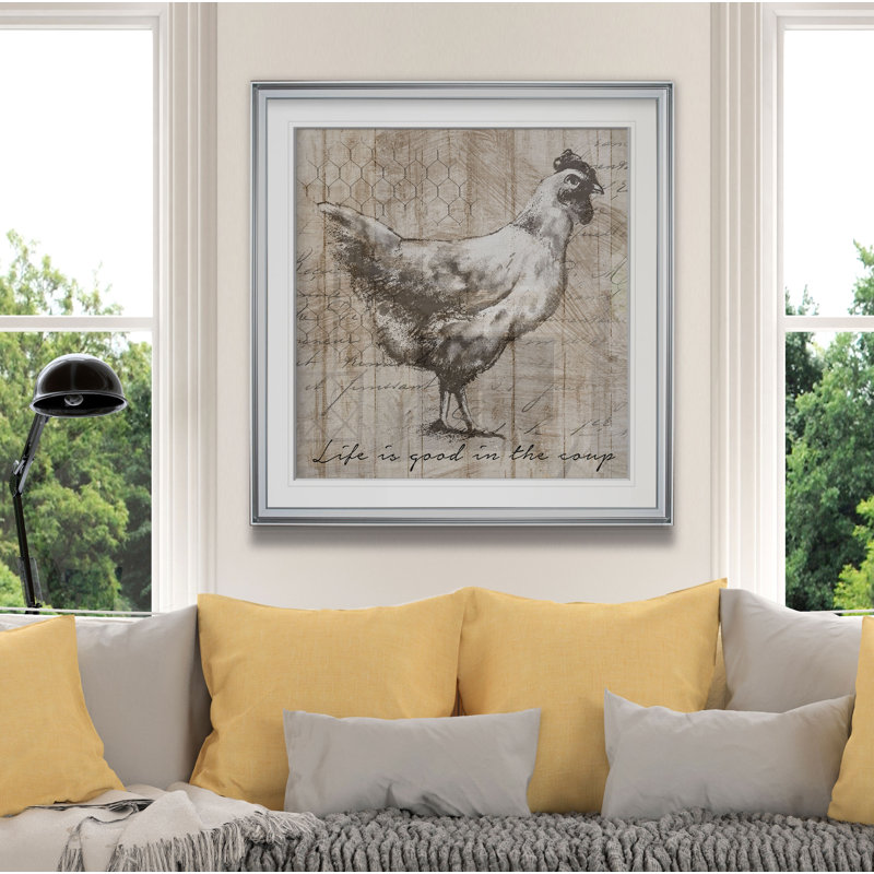 « farm poule », peinture, H 16 po x l 16 po x P 2 po, Cadre argenté