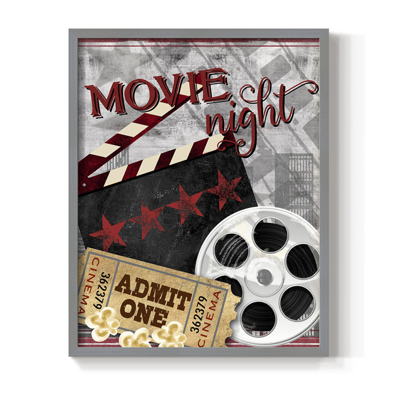 «Movie Night II», reproduction encadrée - bois massif, Gris, H 30 po x l 24 po