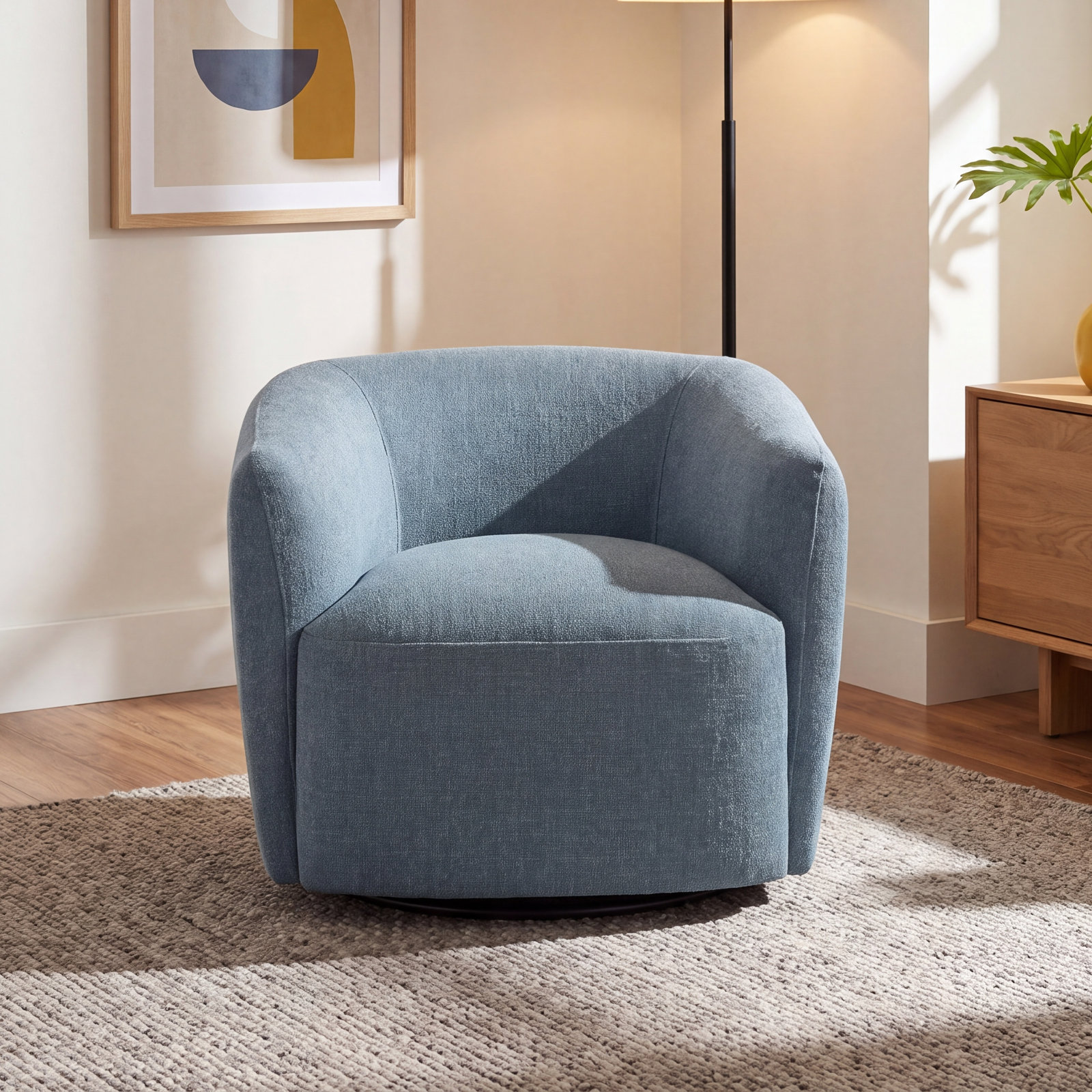 Jeremiah Pine Swivel Armchair, Nathan Capri Blue Tweed