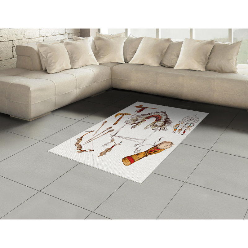 Tapis décoratif tribal à haute densité en fibre de polyester, Rectangle— 4 pi x 5 pi 8 po