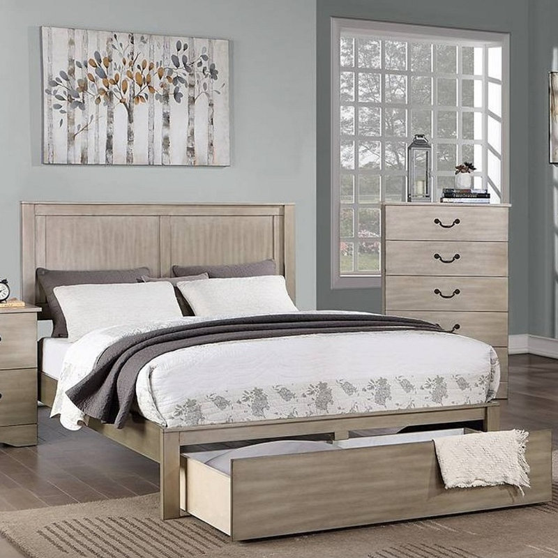 Rustic Style 1Pc California Two Panel Bed Rectangular Shaped Footboard Drawer Bedroom Furniture