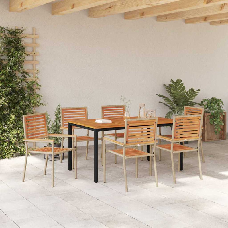 6 - Person Patio Dining Set Rectangular Table, Beige