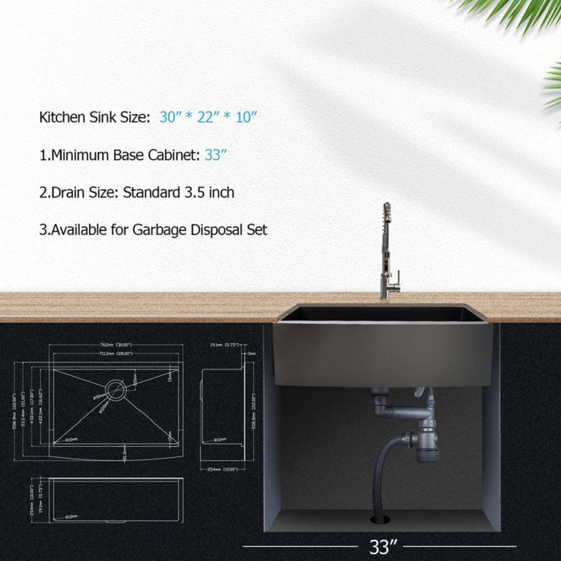 30'' L Single Bowl Stainless Steel Kitchen Sink