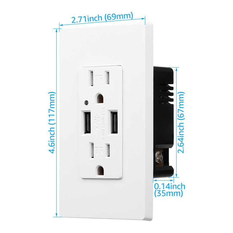 Prise USB 15A pour prise murale inviolable