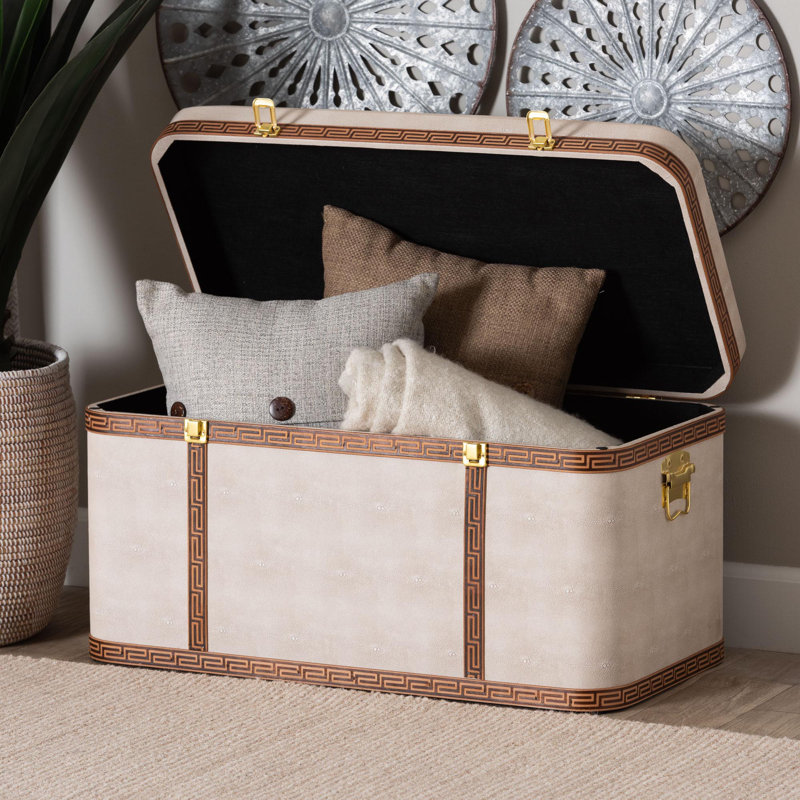 Minhtri Baxton Studio Brenner Modern Transitional Beige Faux Shagreen Storage Trunk
