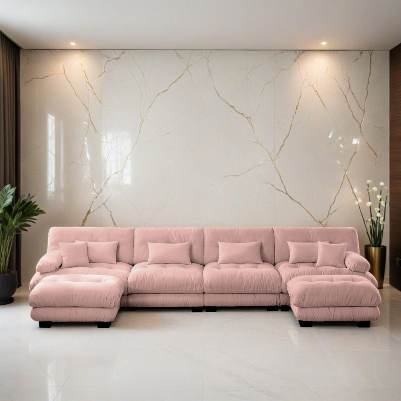 Canapé-lit modulaire 6 pièces pour salon, Chenille rose