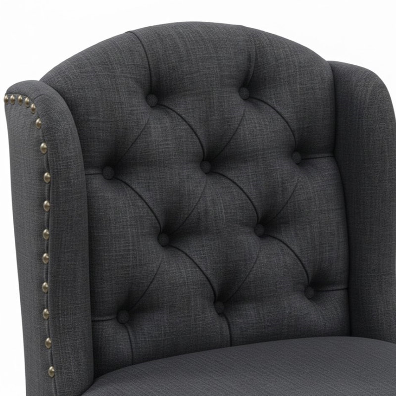 Essyra Chaise à hauteur de bar H à oreilles en bois massif noir / gris avec siège en tissu (ensemble de 2)