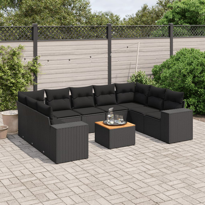  Ensemble de canapé de jardin noir, Noir, Noir