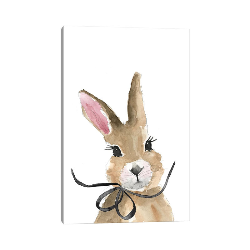 «Bunny with Bow» par Mercedes Lopez Charro - impression d'art graphique, Toile tendue, H 12 po x l 8 po x P 0,75 po