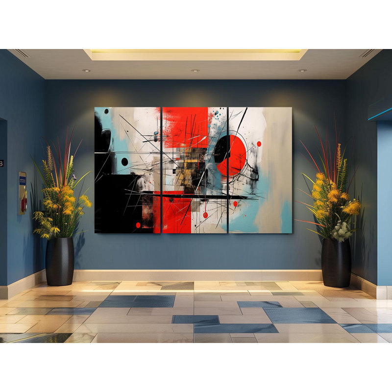 «Triptych», art mural sur toile - Triptyque abstrait moderne, H 20 po x l 30 po
