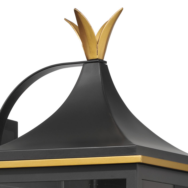 Meggett 3 Light Matte Black + Textured Gold Outdoor Sconce, 15" H x 10" W x 12.50" D