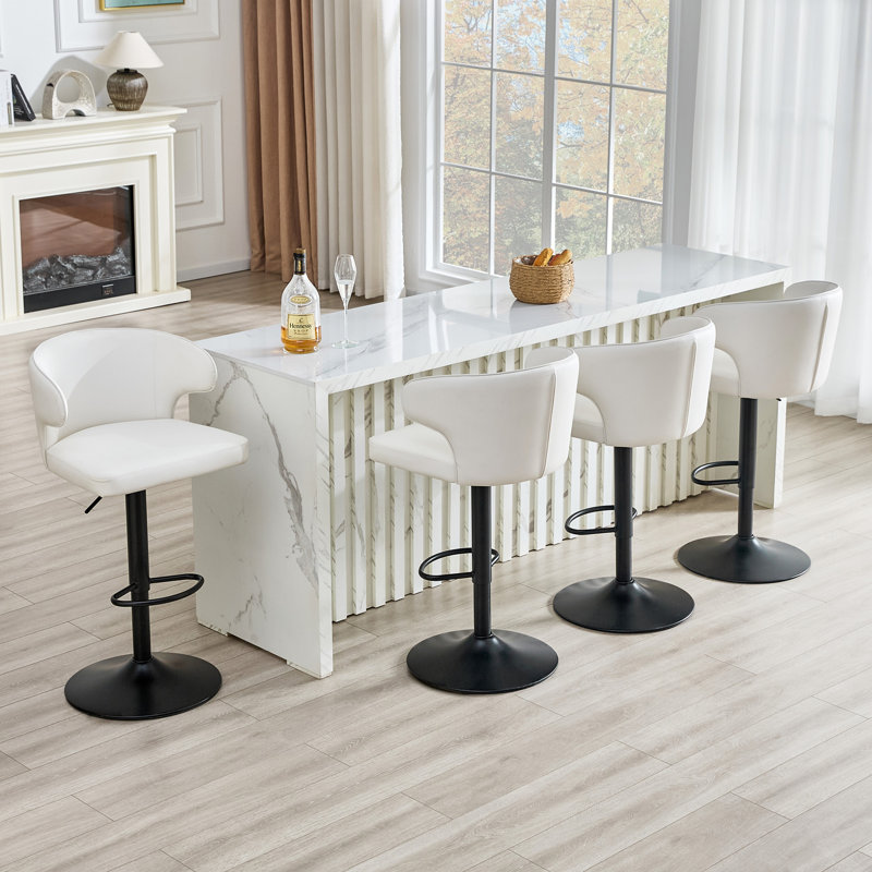 Chaise de bar rotative réglable moderne, fauteuil pivotant à dossier en cuir de polyuréthane, 4, Blanc, Noir