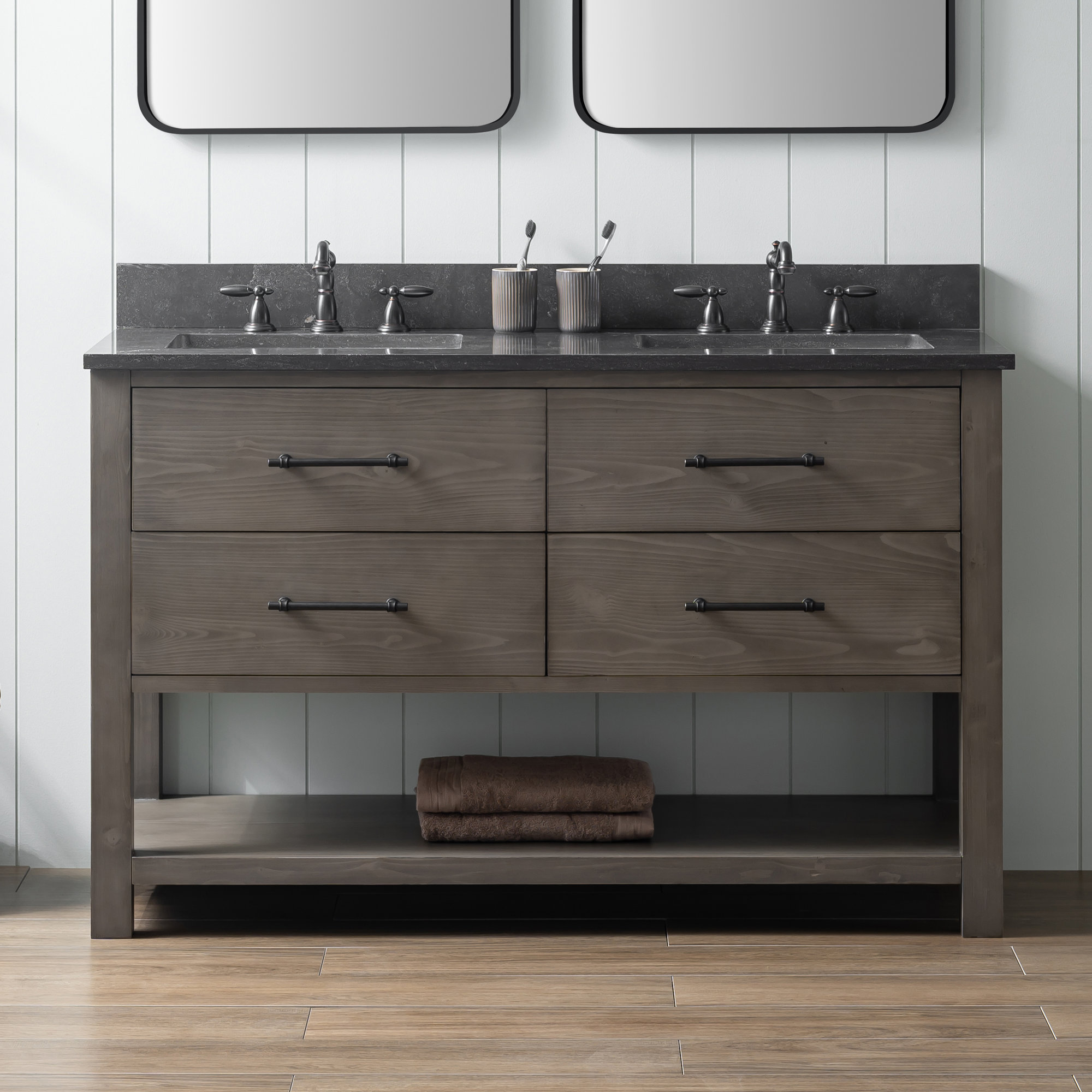 Keri 54'' Double Bathroom Vanity, Smoke Gray/Matte Black