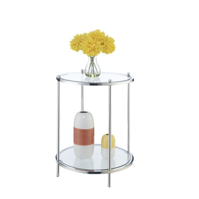 Carolina Round Glass End Table with Metal Shelf
