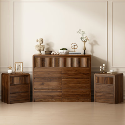 Kizzy 3 Pieces Bedroom Set, 9 Drawer Dresser and 2 Nightstands,Wide TV Stand & Sofa End Table, Anti-tipping Devices