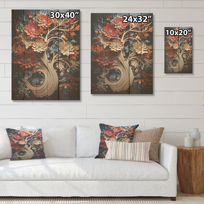 Corail organique arbre Harmony I - arbre bois de séquoia, art mural sur bois de pin naturel, H 40 po x l 30 po