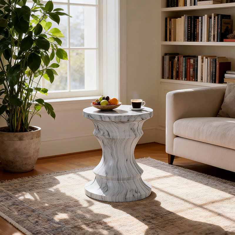 Modern Geometric Patio Accent Table, Weatherproof MGO & Fiberglass
