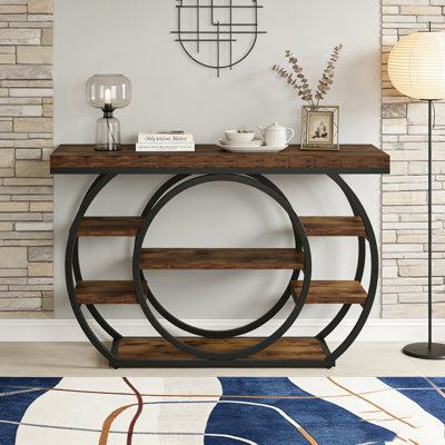 Farmhouse 2-Tier Sofa Table with Open Storage Shelf
