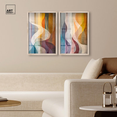Lucid Flow Shadowbox Print Modern Abstract Art Set by Art Remedy, Blonde Frame, 16 x 24
