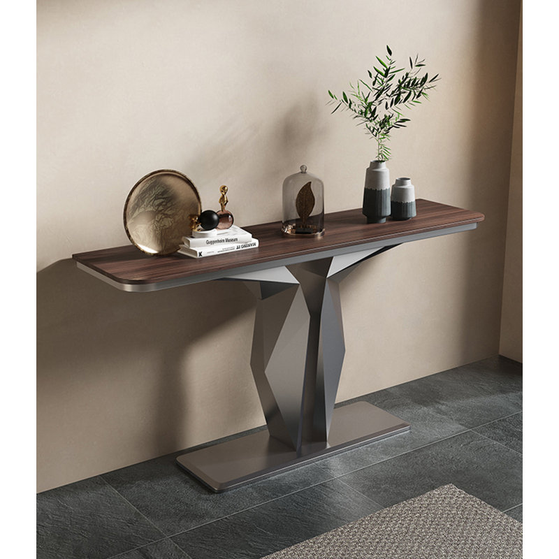 Console moderne géométrique avec base sculpturale, H 31,5 po x l 47,24 po x P 11,81 po, Brun / Gris