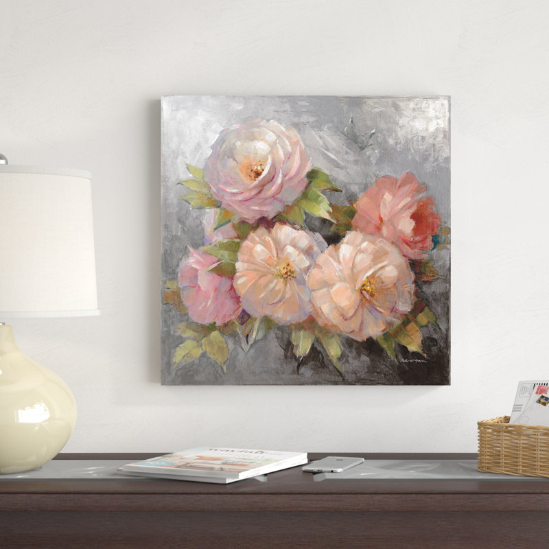 Roses sur fond gris III, H 20 po x l 20 po x P 1,25 po