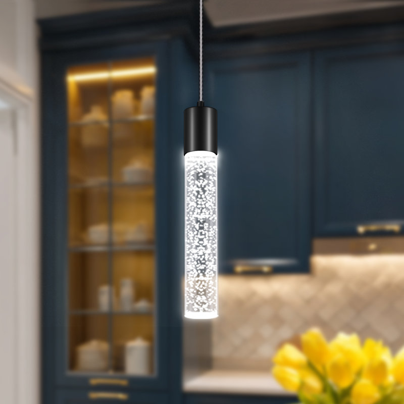 Luminaire suspendu cylindrique à DEL, 3, Noir mat