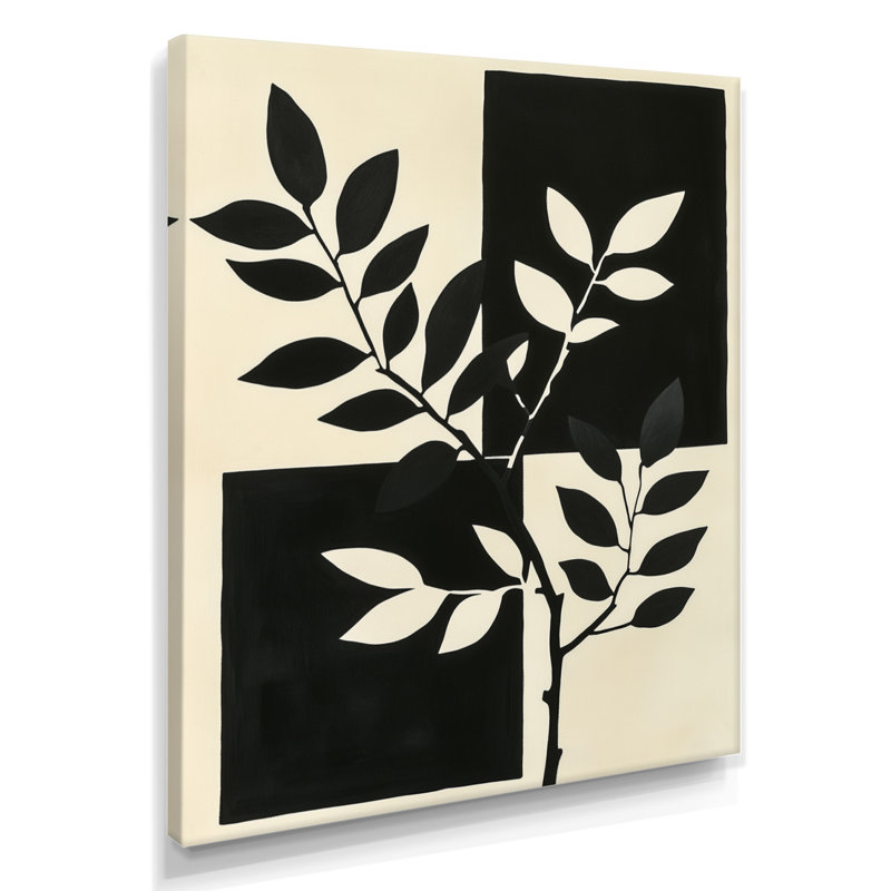 Silhouettes de feuillage modernes - Toile murale en feuilles, H 40 po x l 30 po, Toile tendue