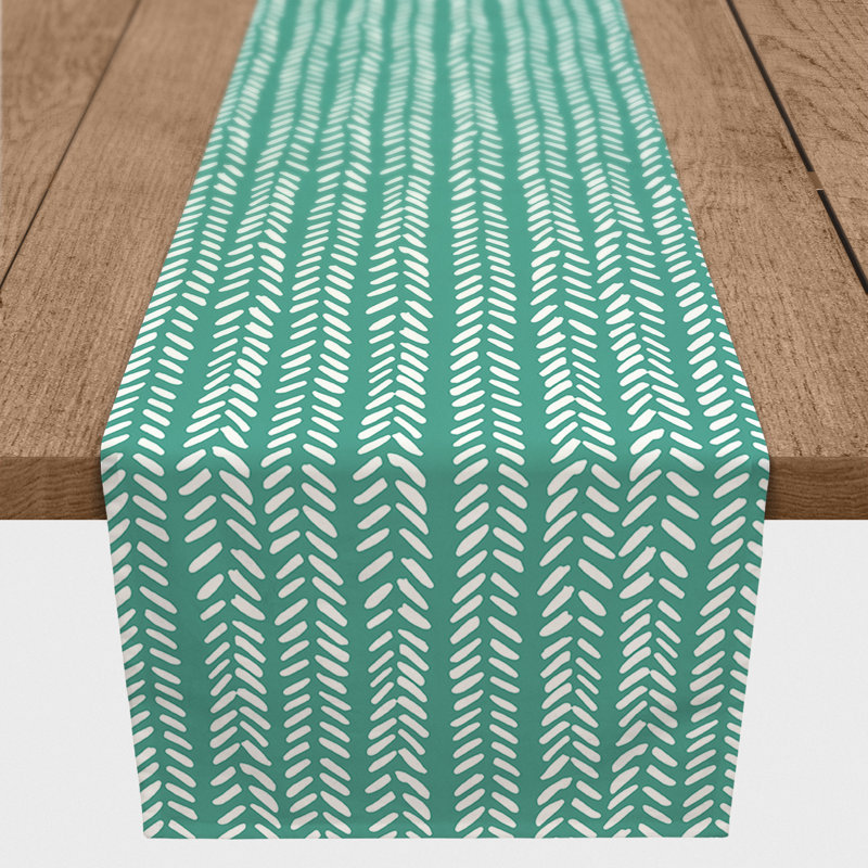 Chemin de table en losanges pointillé Nalston, 72 po x 16 po, Bleu sarcelle, Géométrique 2
