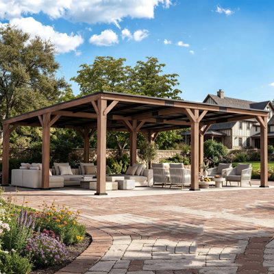 Maple 20 Ft. x 20 Ft. Premium Cedar Wood Patio Gazebo With Slope Hard Top Galvanized Steel Roof Pavilion,Using Storage, Party Chat, Carports,Wedding And Grill