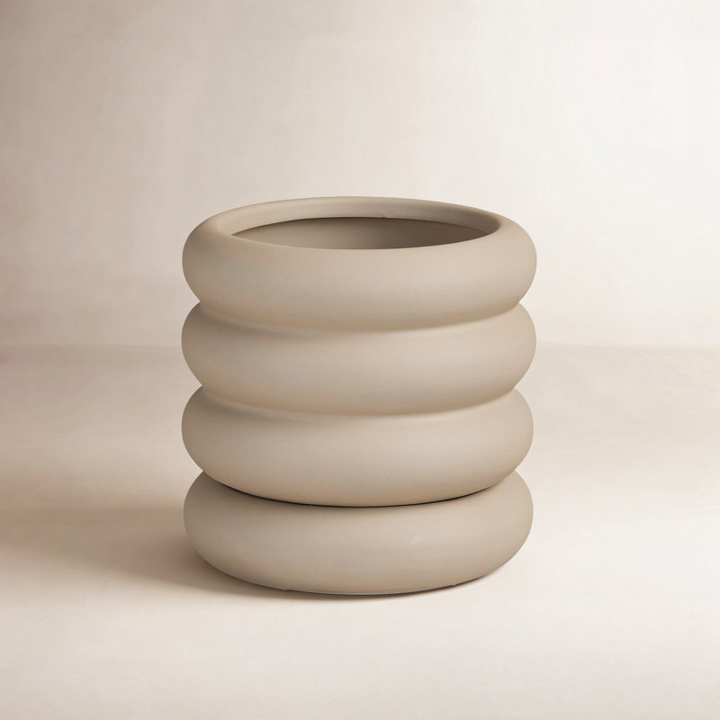 Handmade Ceramic Pot Planter, 5" H x 5.3" W x 5.3" D, Beige