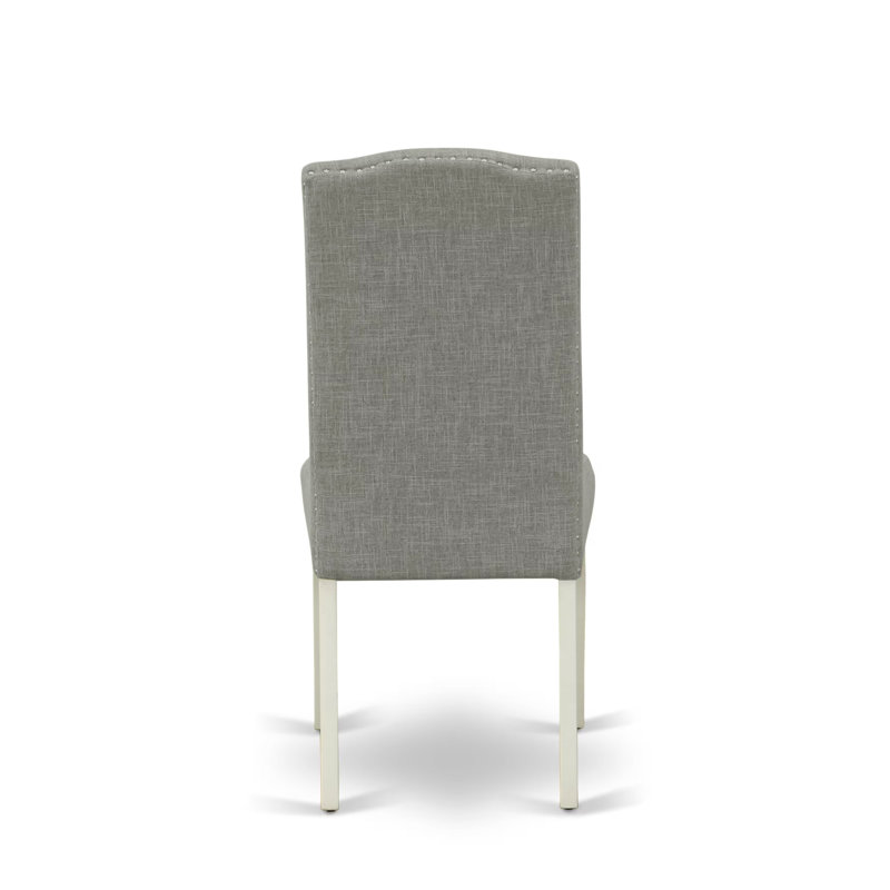 L'ensemble de table de cuisine 3 pièces comprend une table de salle à manger ronde avec piédestal et 2 chaises de salle à manger Parson en lin Shitake foncé, lin blanc