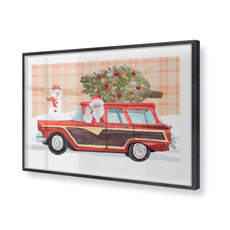 Imprimé wagon du Père Noël, H 12,25 po x l 15,25 po, Cadre simple en zinc patiné