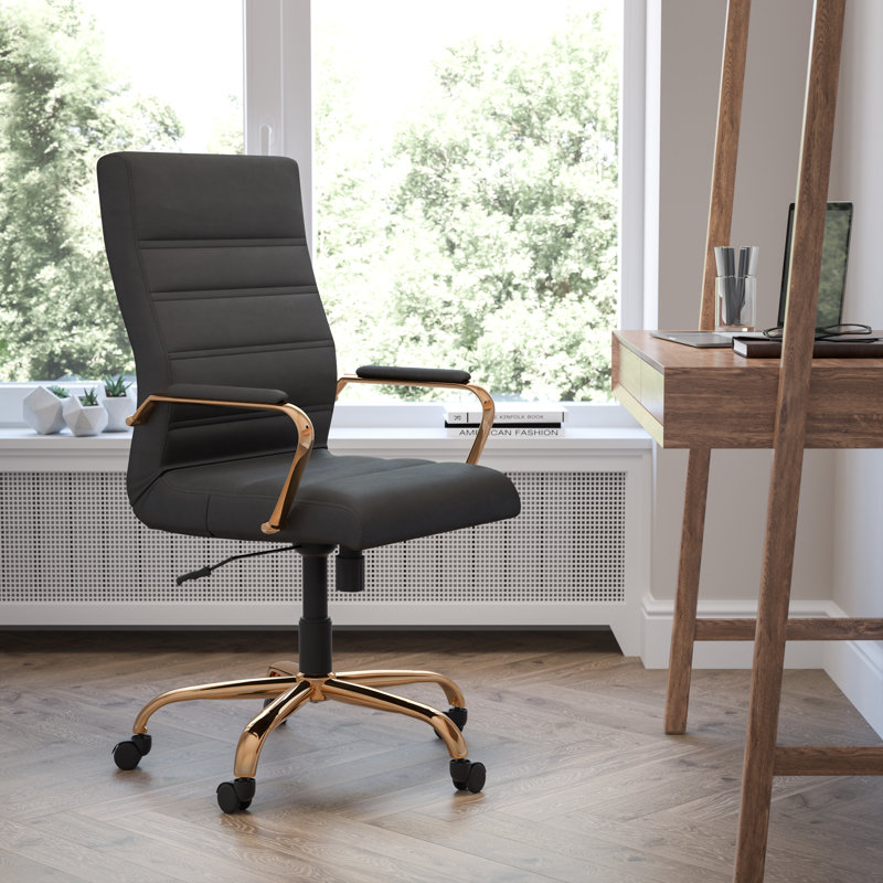 High Back Executive Swivel Office Chair with Metal Frame and Arms, Black/Gold