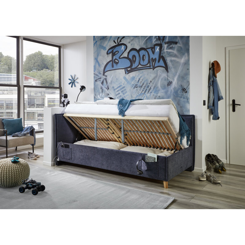 Chickerell Storage Bed, Dark Blue, 140 x 200cm