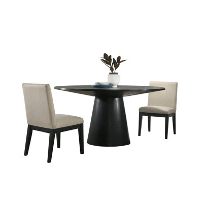 Table de salle à manger 59 "et chaise, noir ébène avec chaise en tissu beige, bois massif, idée de pensée moderne et ergonomique large noir, style élégant