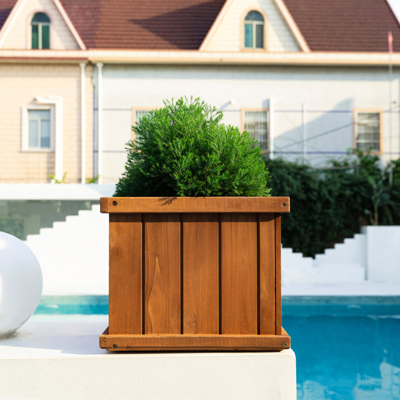 Barros Outdoor Wood Planter Box, Brown