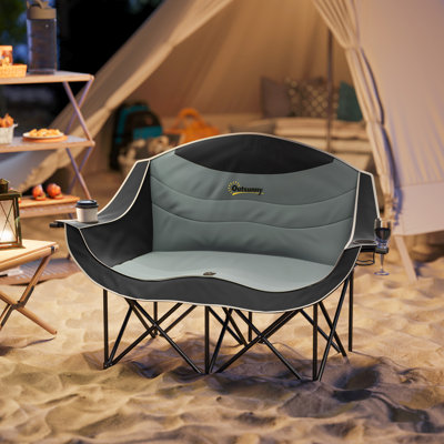 Double Camping Chair for Adults, Padded Folding Camp Chair for 2 Person with Armrest, Wine Glass Holder, Cup Holder, Carry Bag for Outdoor Sports, Pic by Outsunny