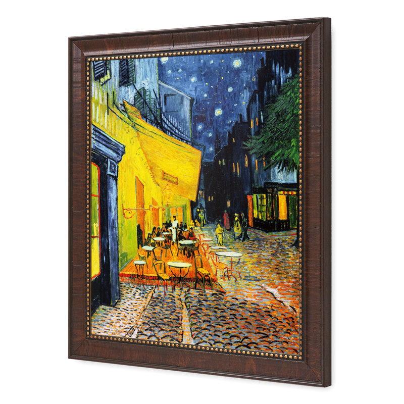 «Café Terrace at Night» par Vincent Van Gogh, reproduction d'art encadrée pour décoration murale, Encadrement brun