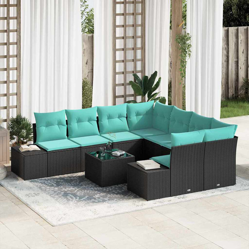 Ensemble de canapé vidaXL avec coussin 9 pièces synthétique noir: rotin de polyester