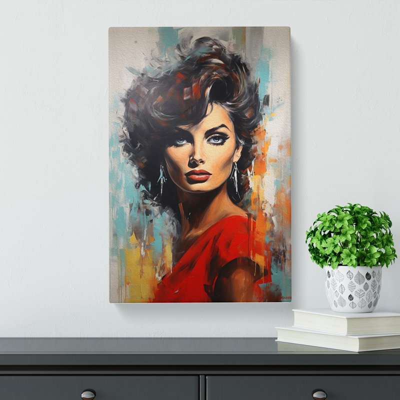Sophia Loren Hard Edge Painting - Wrapped Canvas, 60cm H x 40cm W x 3cm D