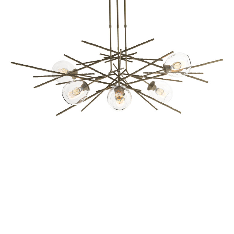 Griffin 6 - Light Sputnik Sphere Chandelier, Soft Gold, XLong: 32.3" to 71.3", Clear Glass