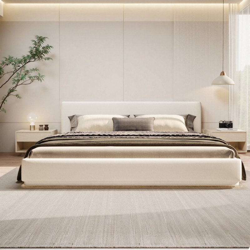 King/Queen Upholstered Velvet Bed Platform Bed with Wood Frame and Padded Headboard, Queen