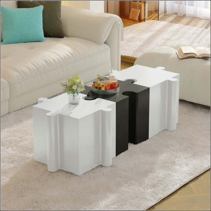 Ensemble de 3 tables de casse-têtes artistiques, tables d'appoint modulaires MGO avec emboîtement (2 convexes et 1 concave), capacité de 200 lb pour l'intérieur et l'extérieur