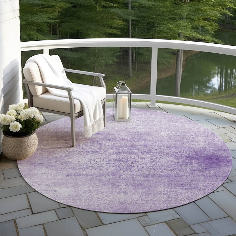 Tapis lilas Xhevrie intérieur / extérieur lavable à la machine, Rond 8 pi