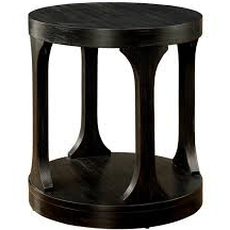 Table de bout ronde au fini noir antique de style transitionnel, fabrication en bois massif avec pieds en forme de I, table haute de 23,5 po, tablette ouverte, H 23 1/2 po