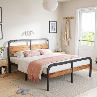 Modern Industrial Style Solid Metal Bed Frame With Headboard And Footboard , No Box Spring Needed