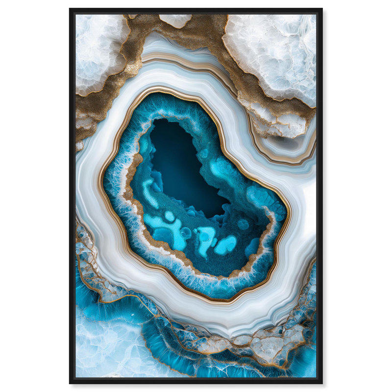«Godeed Geode Eye III», art mural géode bleue par Art Remedy, H 16 po x l 11 po, Cadre flottant, Noir